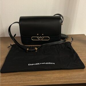 Emporio Armani Black Crossbody Bag with Gold Accents